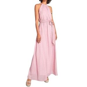 ModCloth  Woman’s Pink & Gold Metallic Illuminated Elegance Chiffon Maxi Dress S